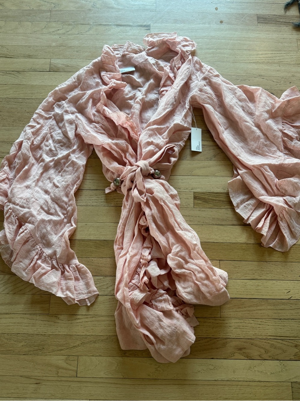 Lisa Marie Fernandez Blush Pink Ruffle Tie-Front Trench